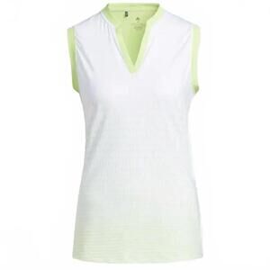 NEW Adidas Sport Performance Gradient Sleeveless Polo Shirt, White/Pulse Lime XS